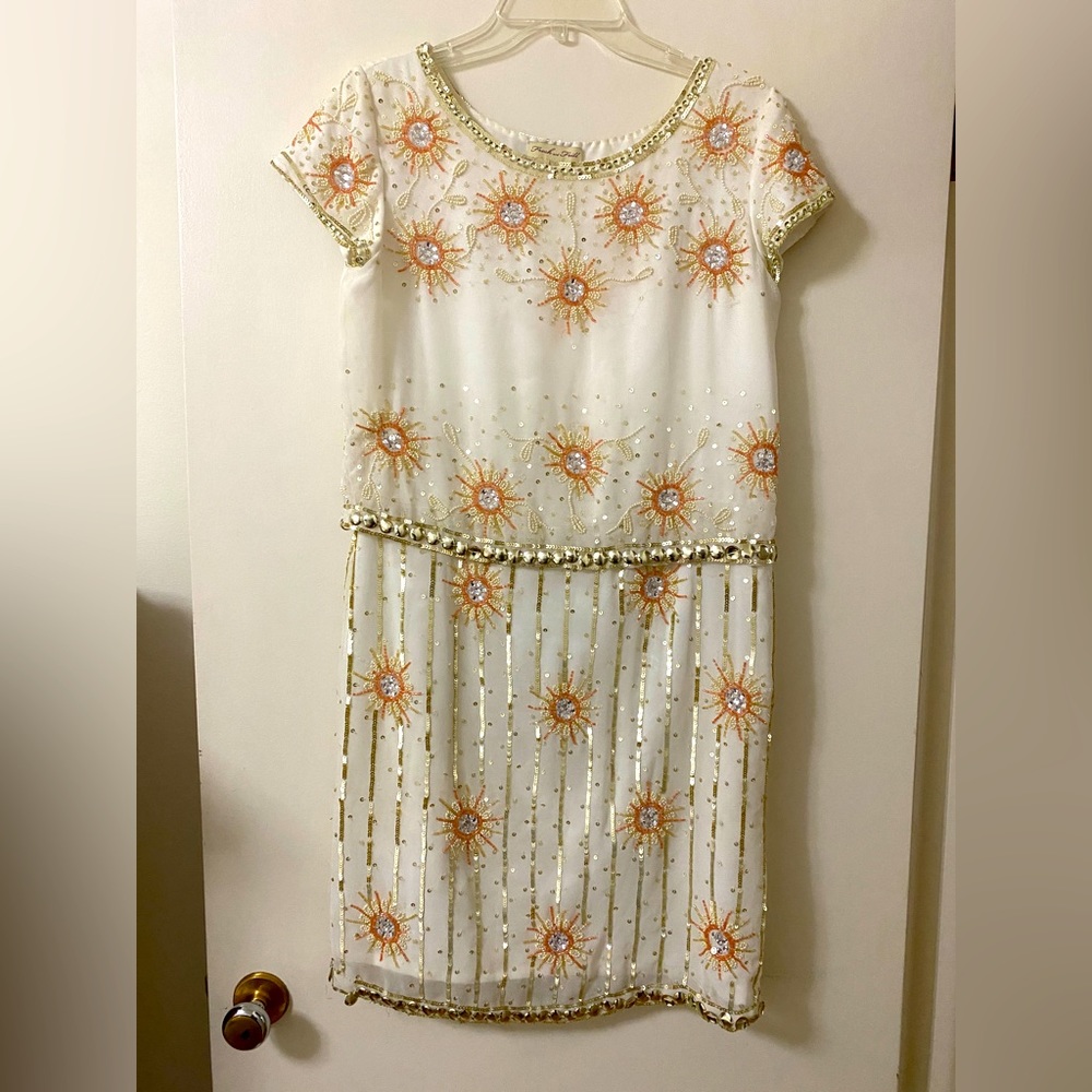 Frock and Frill Beaded White Dress with Sequins